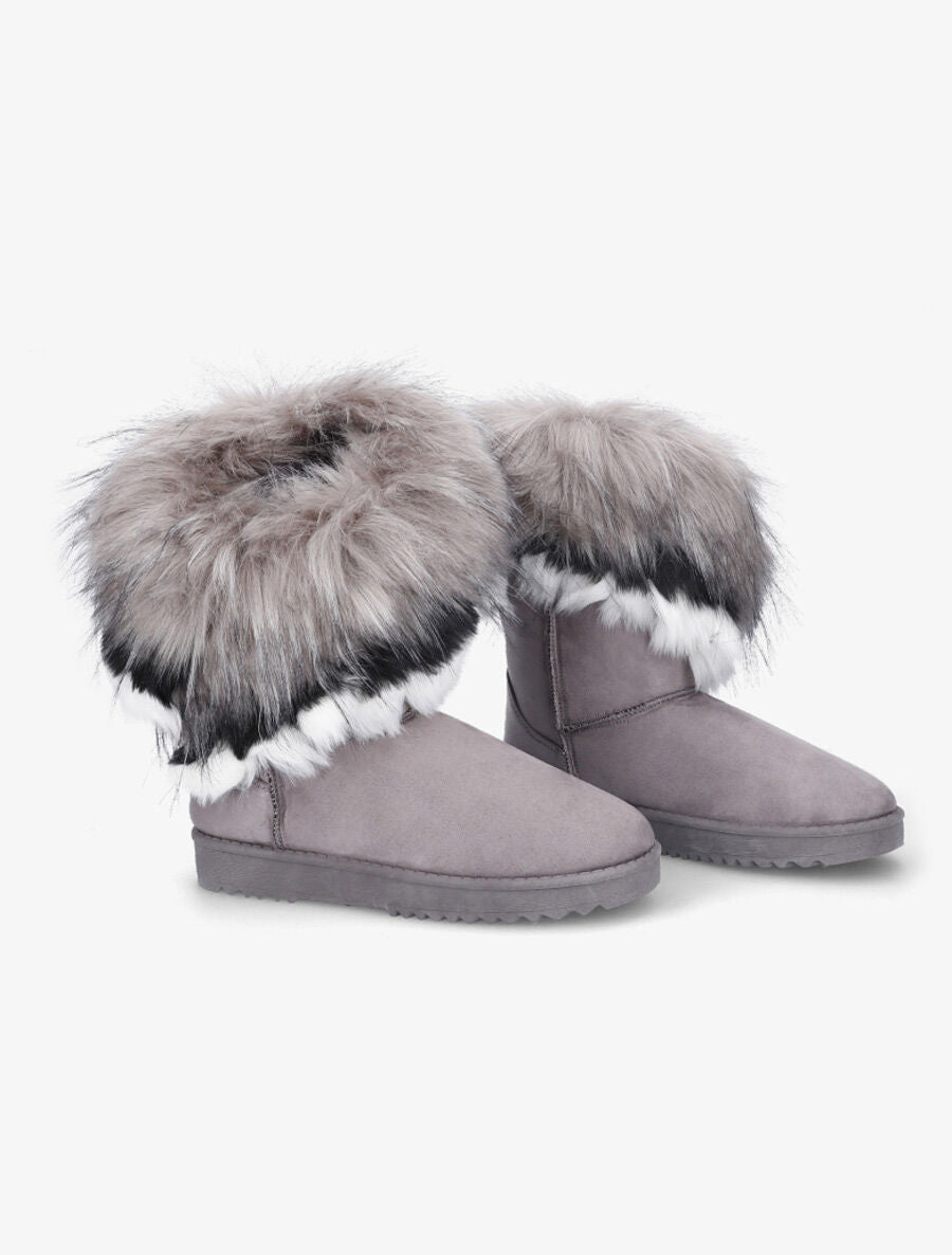 Boots à chevilles à fourrure asymétrique - Gris - 4