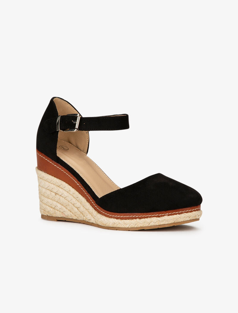 Compensées en suédine à semelle raphia - Noir - 2