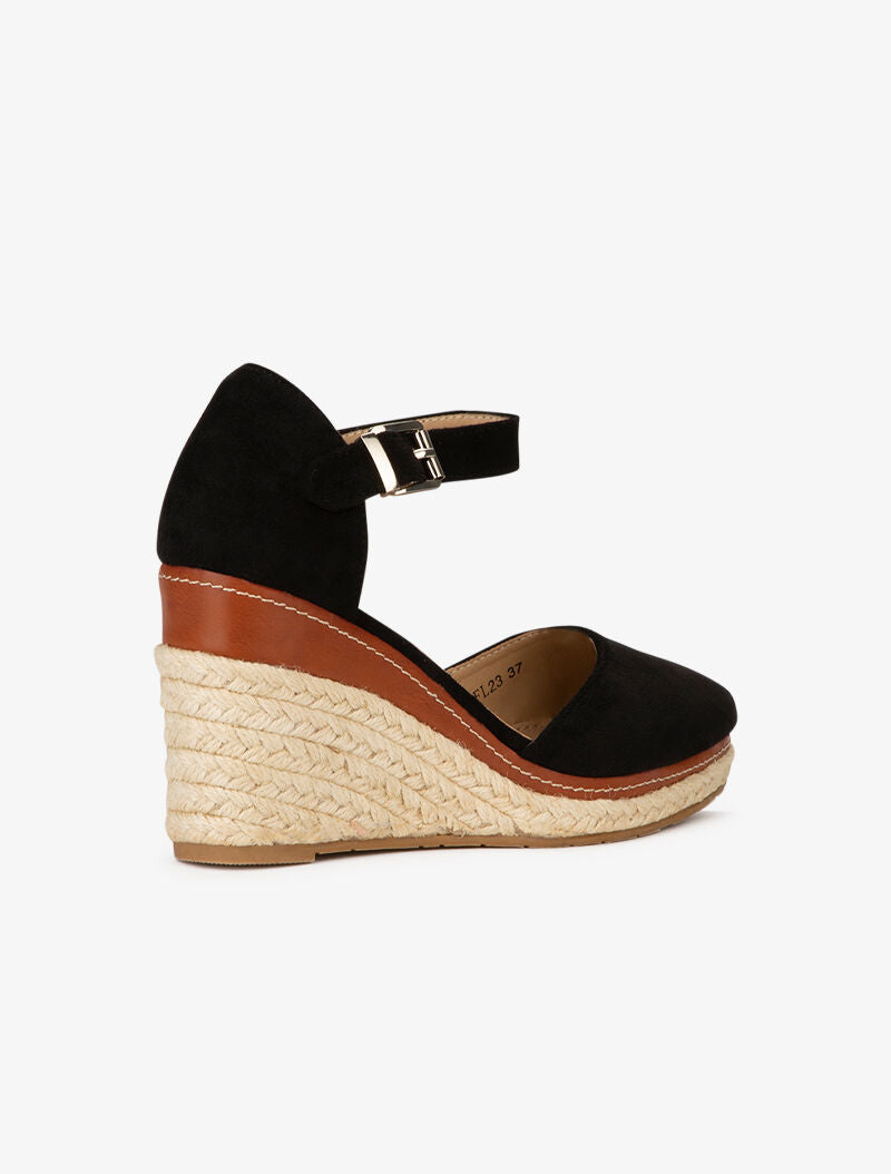 Compensées en suédine à semelle raphia - Noir - 4