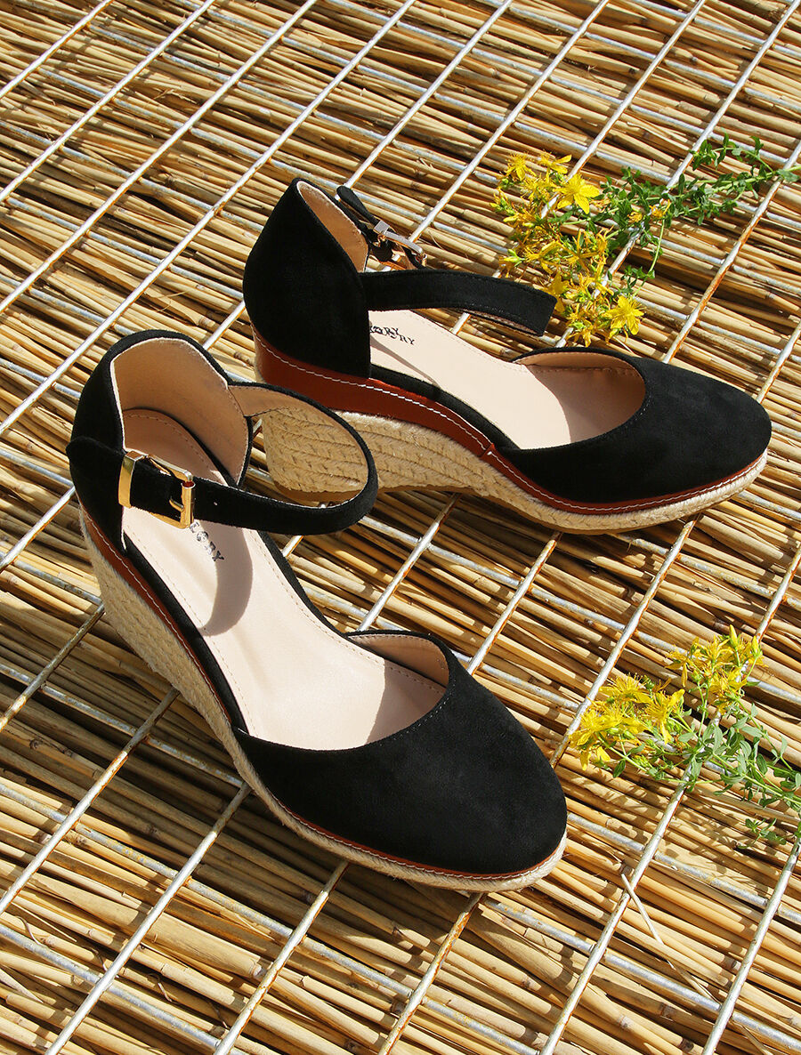 Compensées en suédine à semelle raphia - Noir - 5