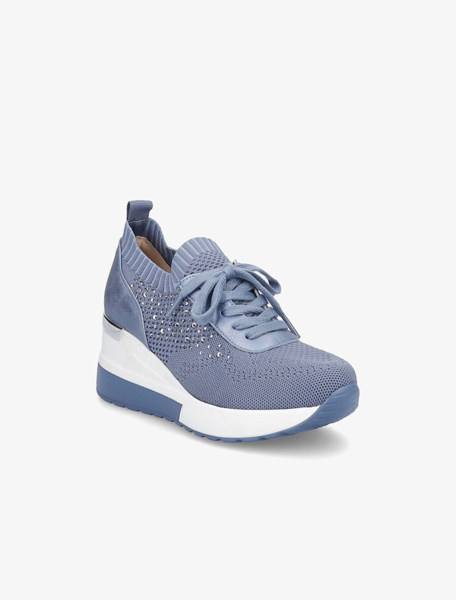 Baskets compensées à lacets et détail strass - Bleu gris - 2