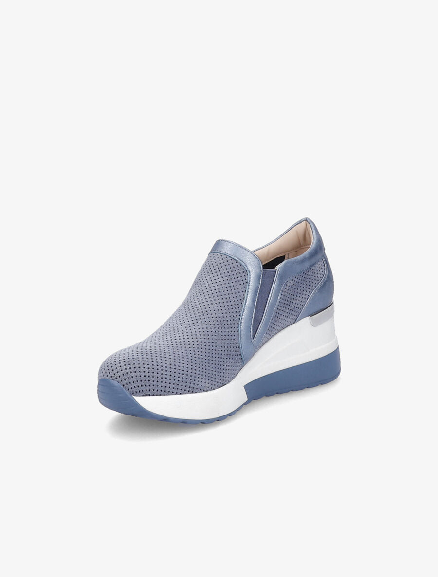 Baskets compensées en suédine perforée - Bleu gris - 3