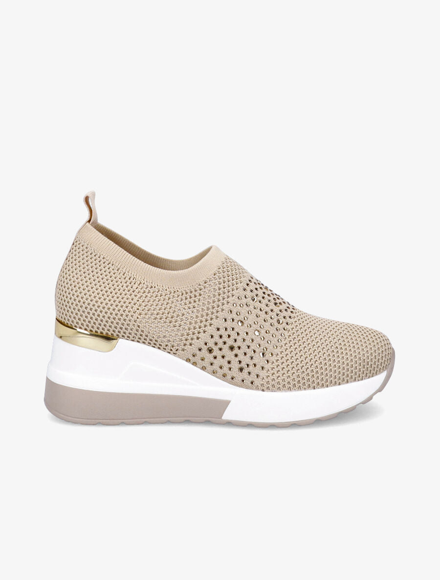 Baskets compensées à détail strass - Beige - 1