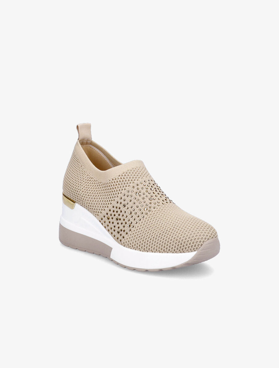 Baskets compensées à détail strass - Beige - 2
