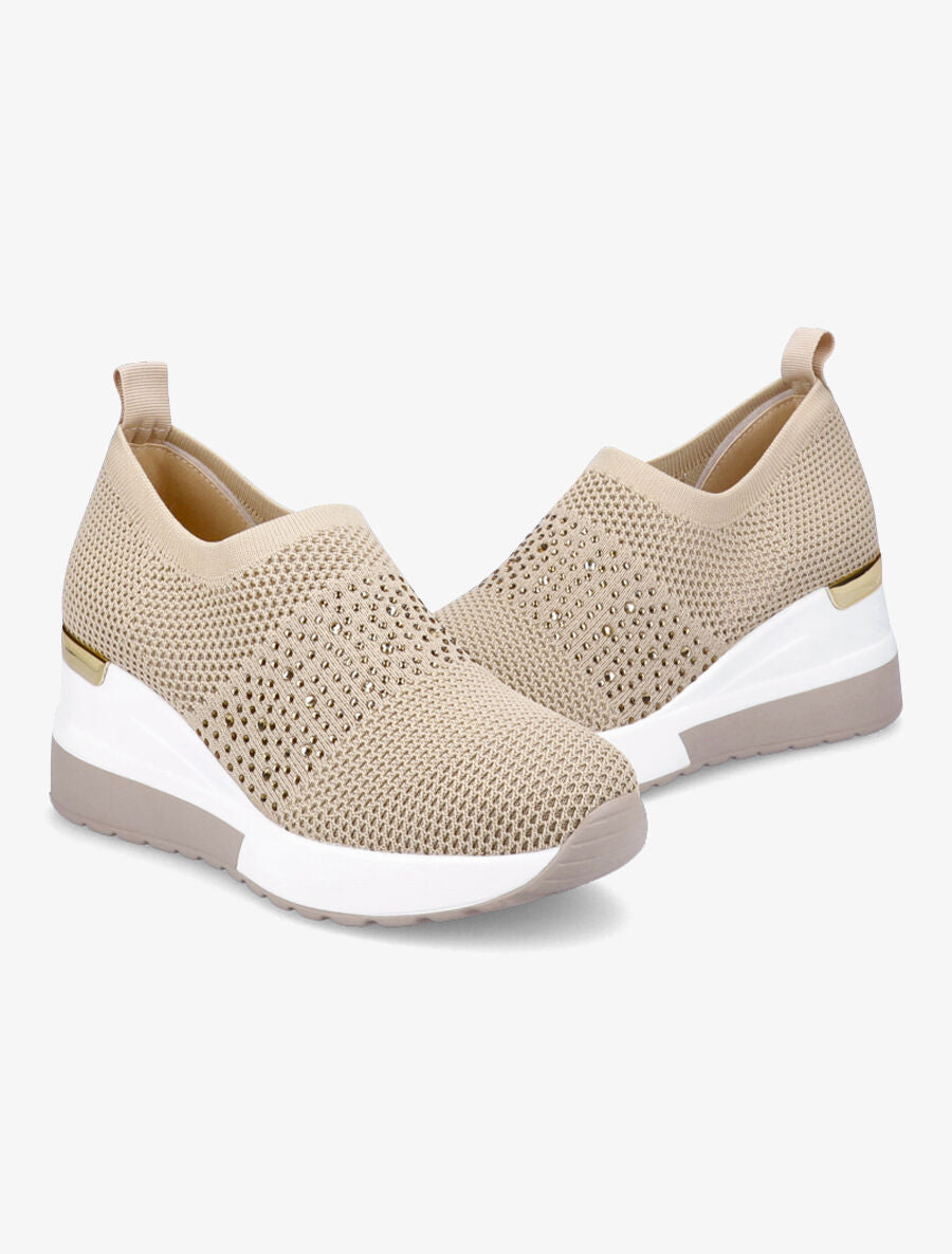 Baskets compensées à détail strass - Beige - 4