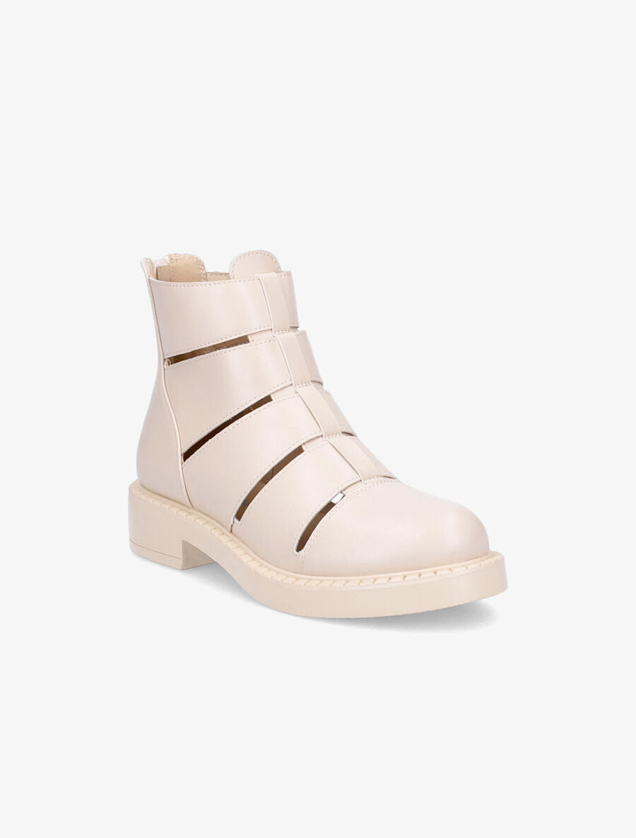 Bottines ajourées en simili - Beige - 2