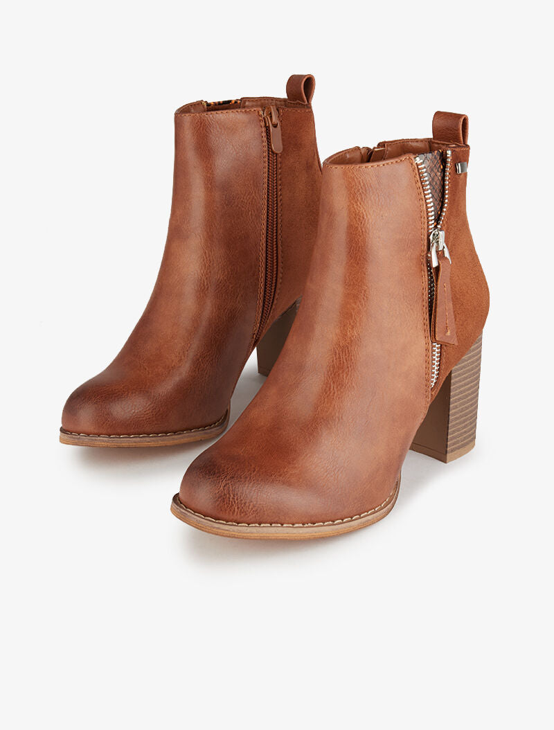 Bottines montantes à détail python - Camel - 5