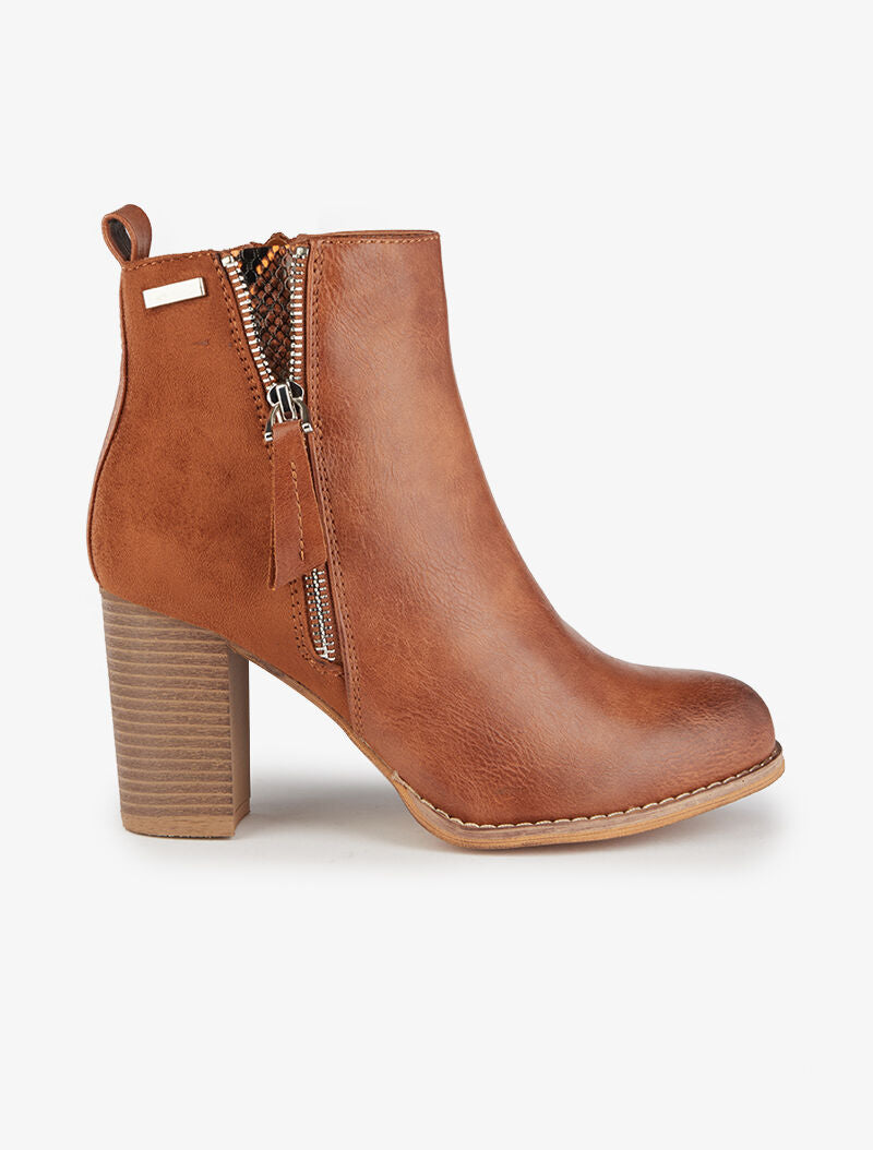 Bottines montantes à détail python - Camel - 2