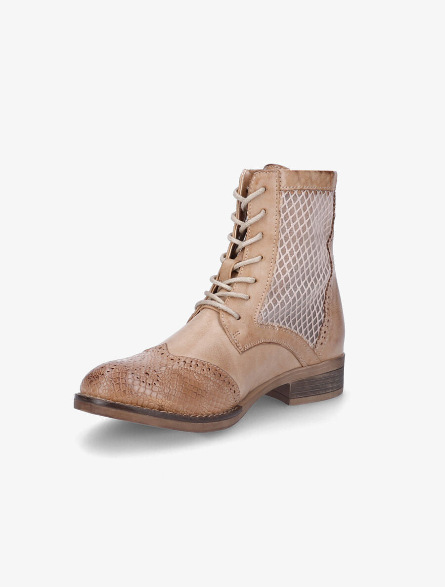 Bottines lacées à bouts effet python - Camel - 3