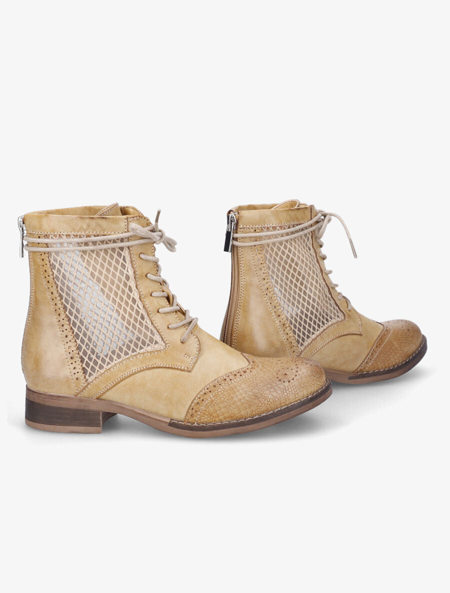 Bottines lacées à bouts effet python - Moutarde - 4