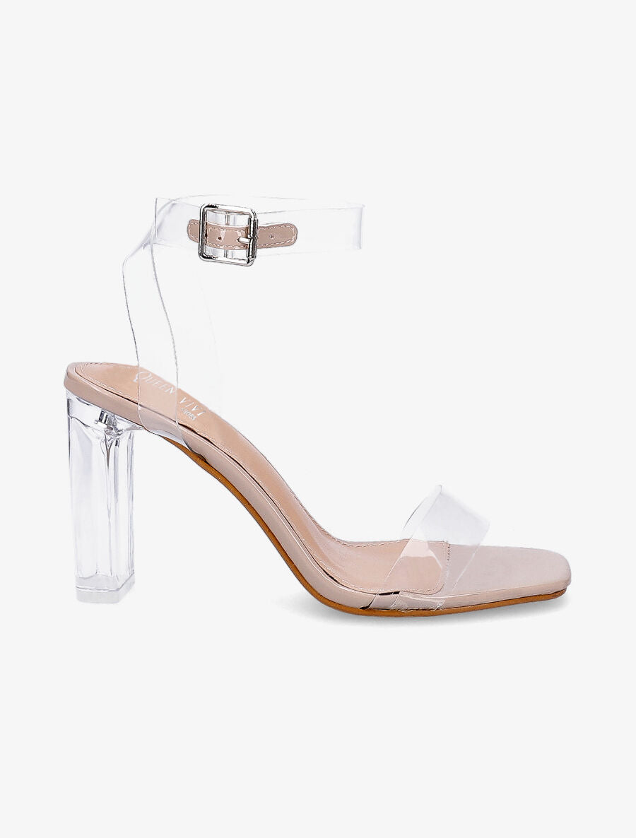 Sandales transparentes à talons - Beige - 1