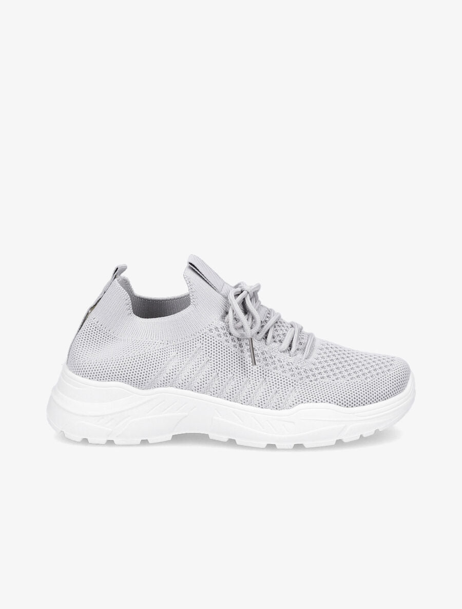 Sneakers à lacets en mesh - Gris clair - 1