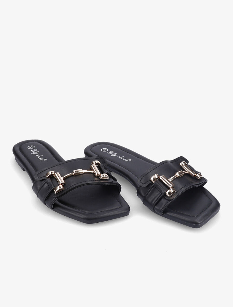 Mules stylisées à tige dorée - Noir - 4