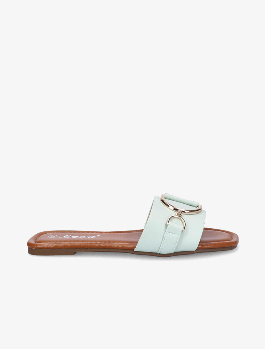 Mules plates à boucles stylisées - Vert menthe - 1
