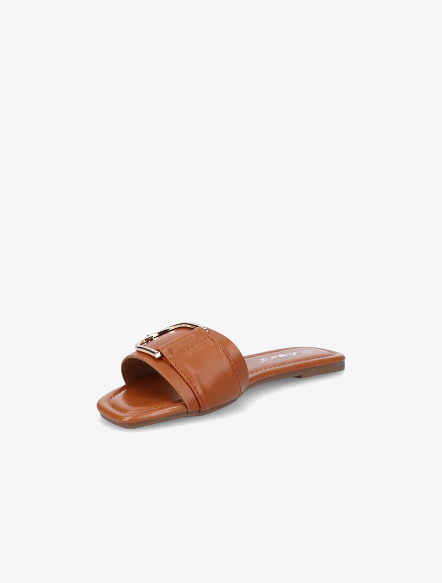 Mules plates à boucles stylisées - Camel - 3