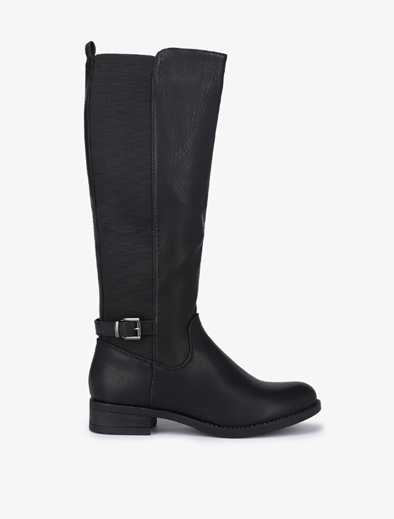 Bottes plates élastiquées à effet python - Noir - 2