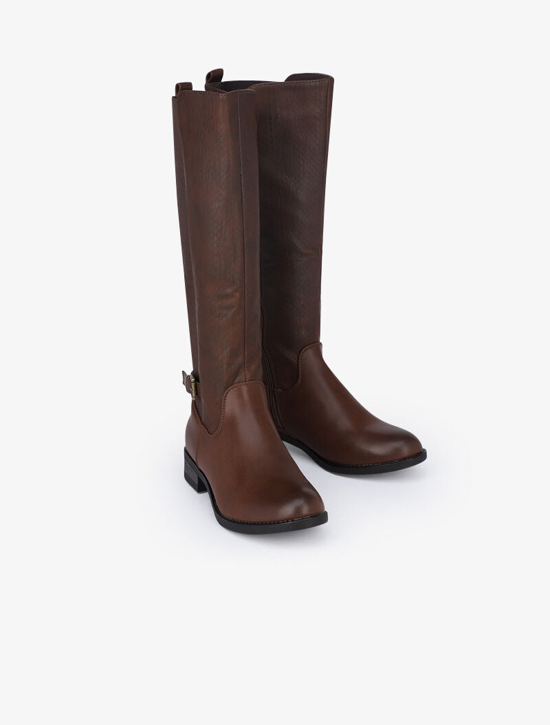 Bottes plates élastiquées à effet python - Marron - 1