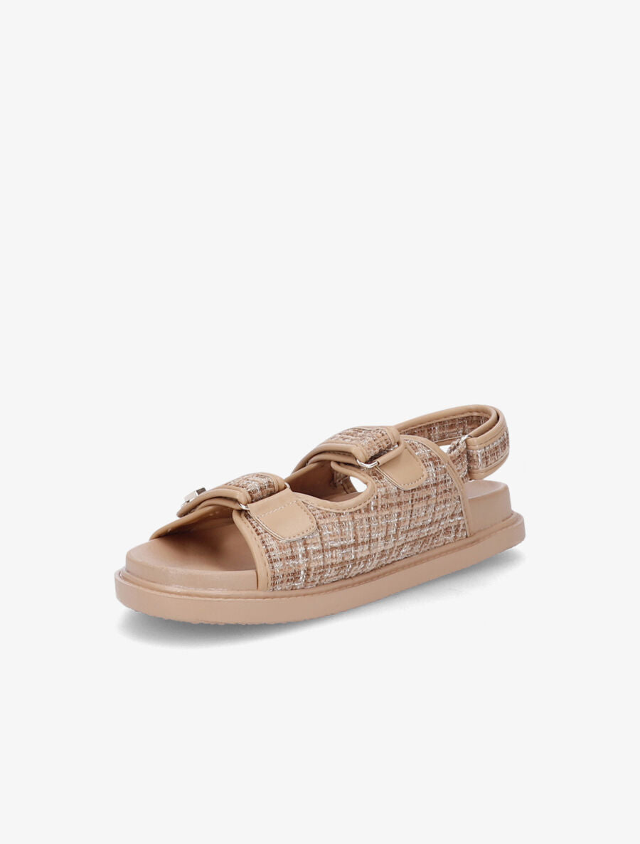 Sandales scratchs en tweed irisé - Camel - 3
