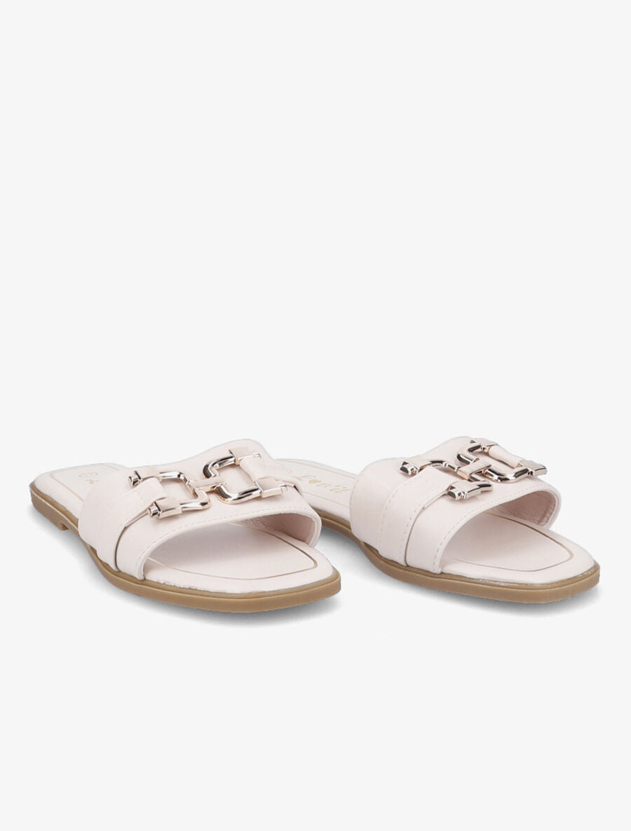 Mules plates à maillons dorés - Beige - 4