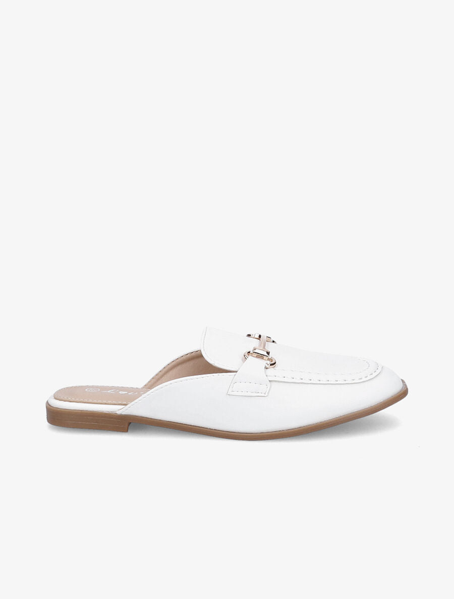 Mules en simili style mocassin - Blanc - 5