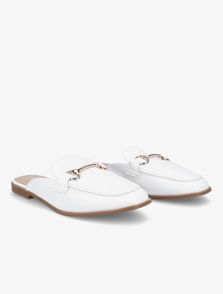 Mules en simili style mocassin - Blanc - 4