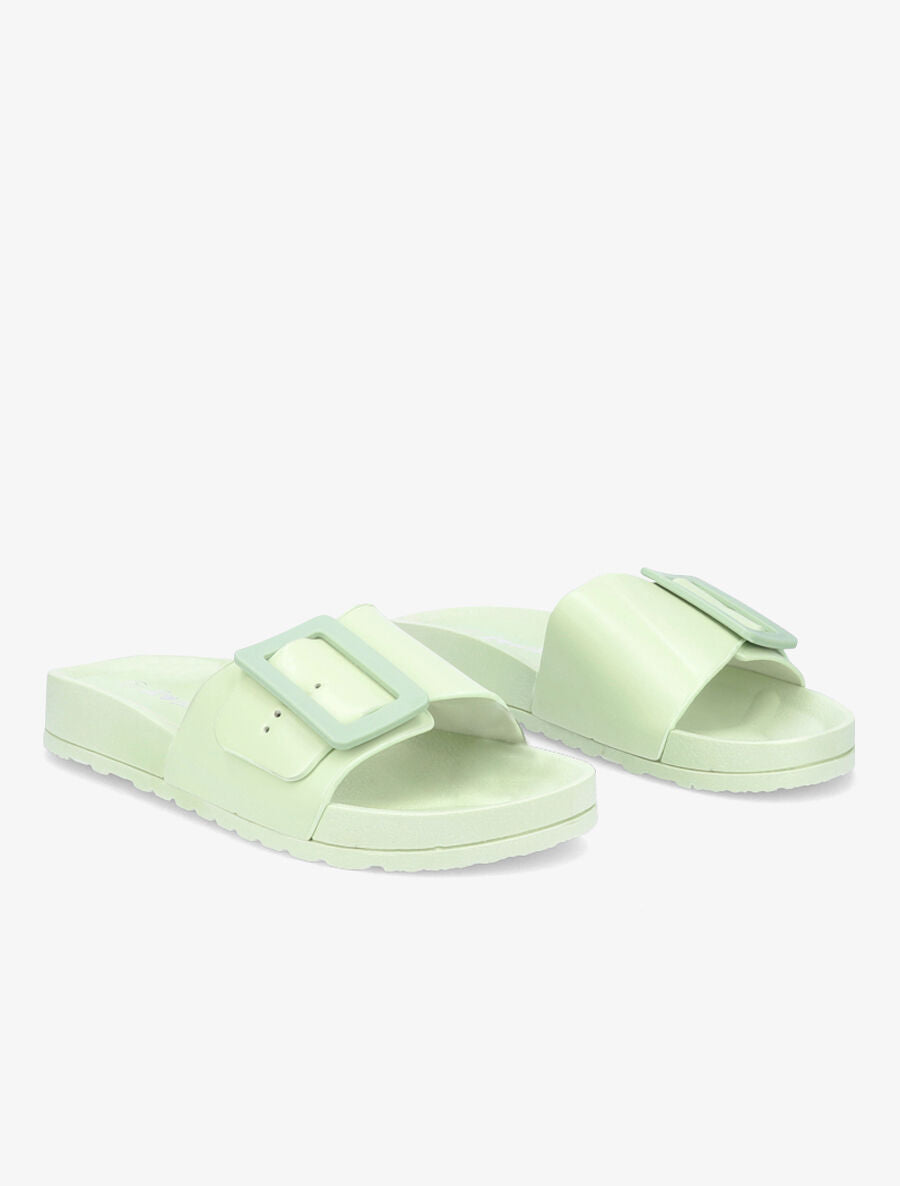 Claquettes en simili à boucle - Vert anis - 4