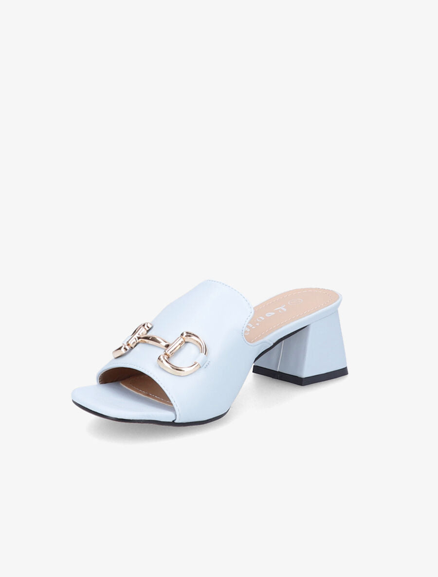 Mules en simili à boucle métallique dorée - Bleu clair - 3
