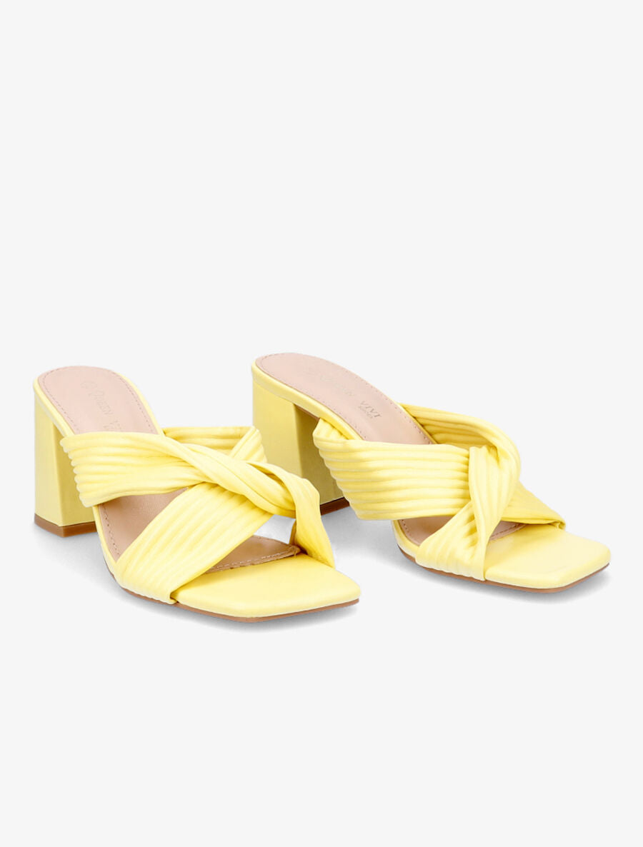 Mules à talons et brides croisées - Jaune - 4