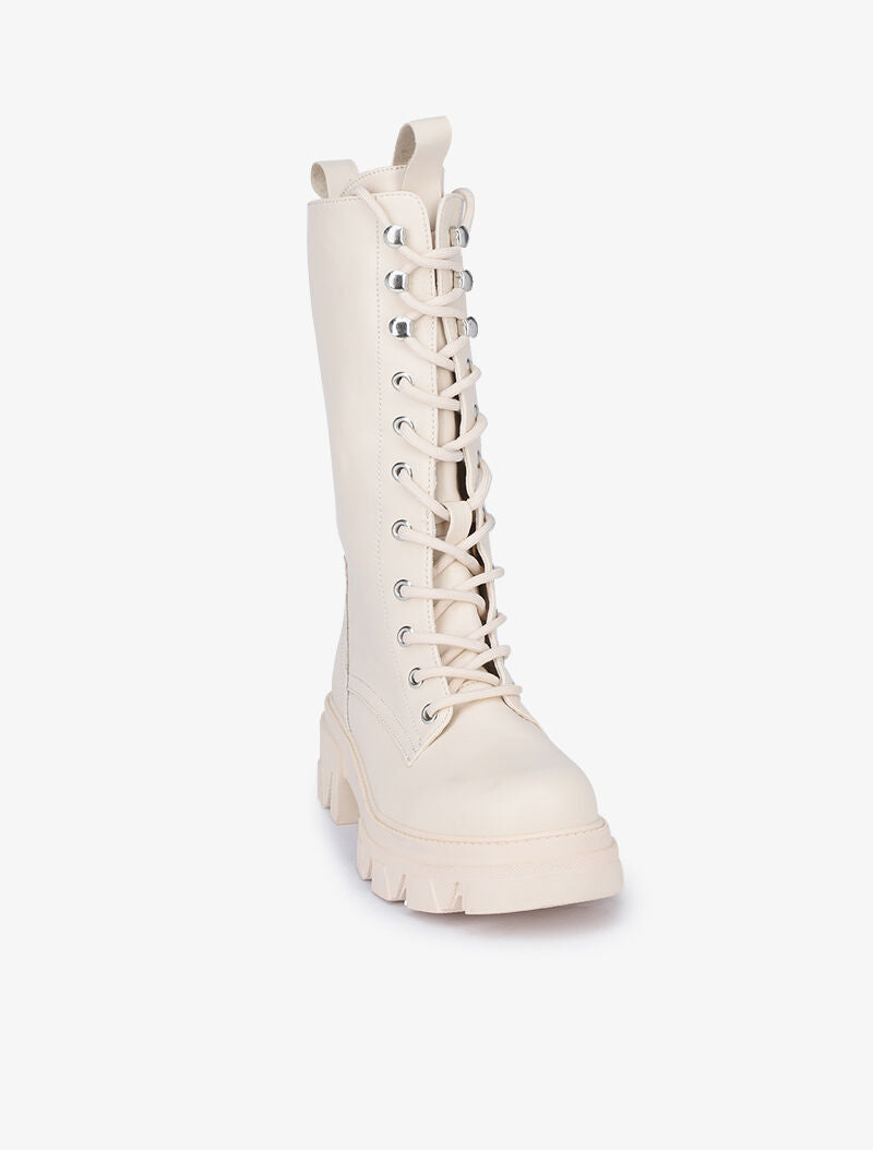 Boots montantes style militaire - Écru - 3