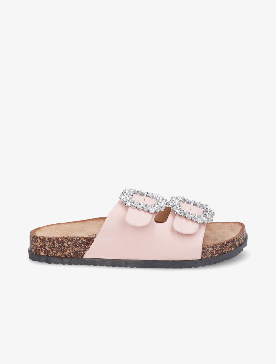 Mules double brides à boucles et strass - Rose - 1