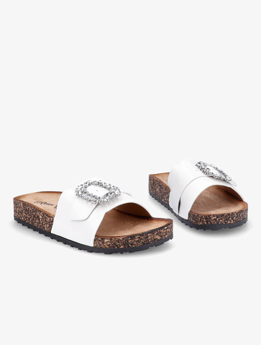 Mules brides à boucle et strass - Blanc - 4