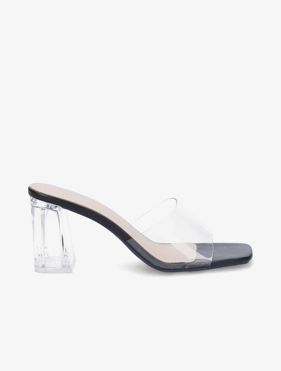 Mules transparentes à talons - Noir - 1