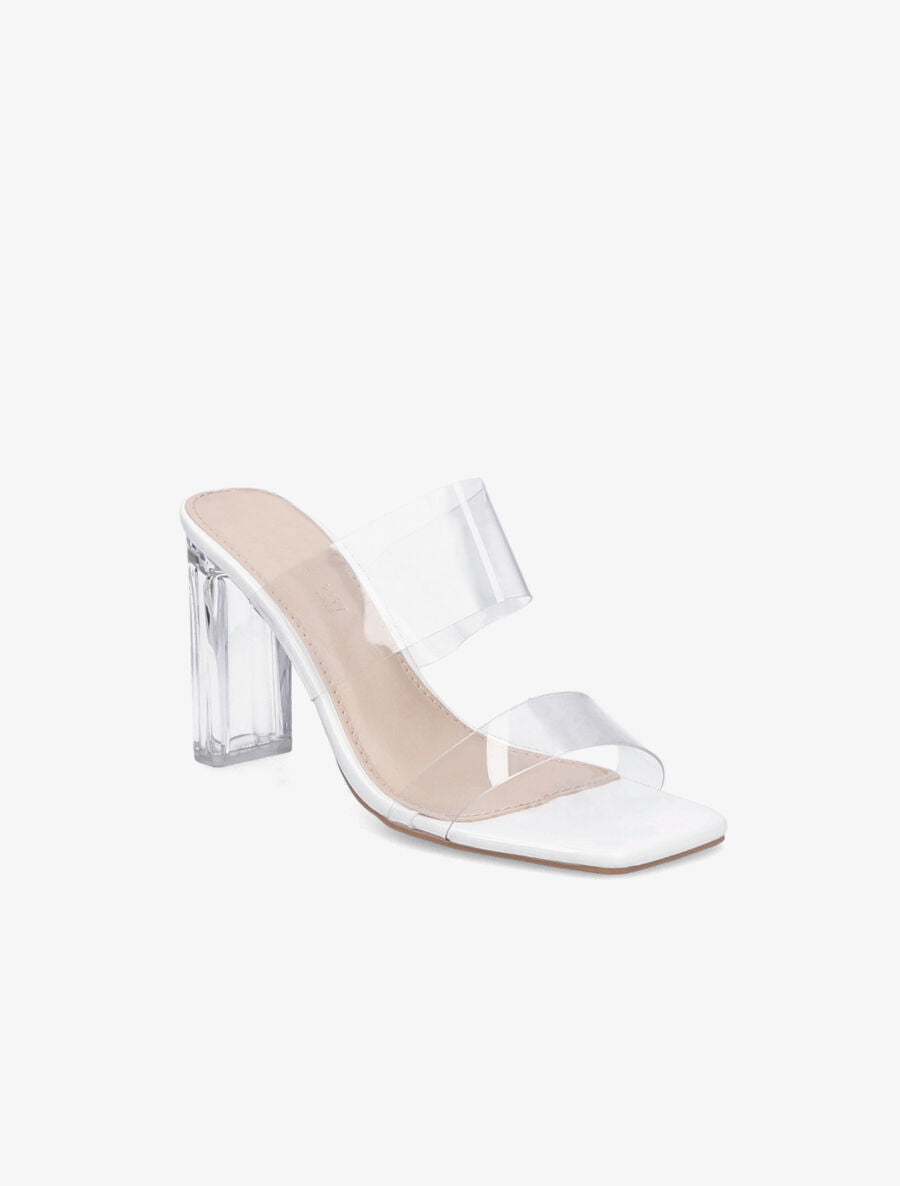 Mules à talons et double ganses transparentes - Blanc - 2