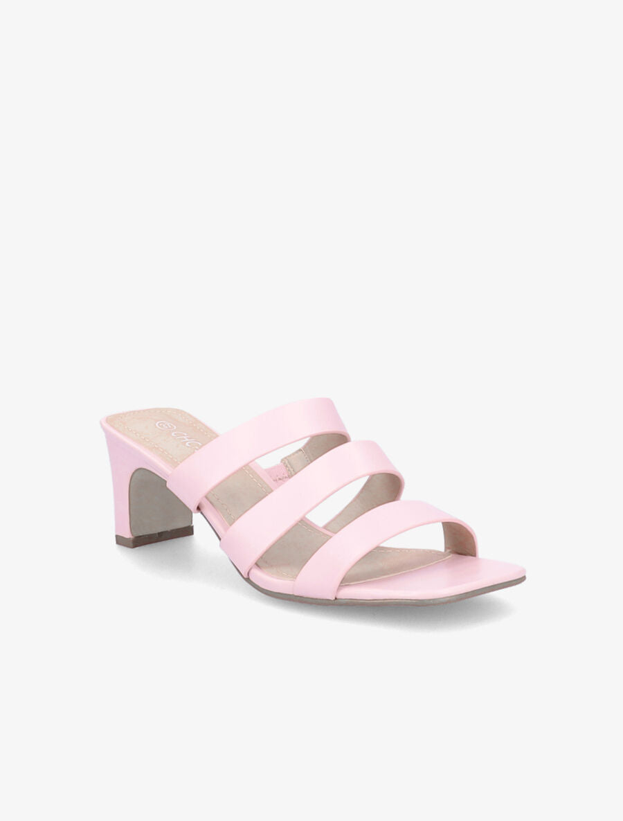 Mules à talons et brides élastiquées - Rose pâle - 2