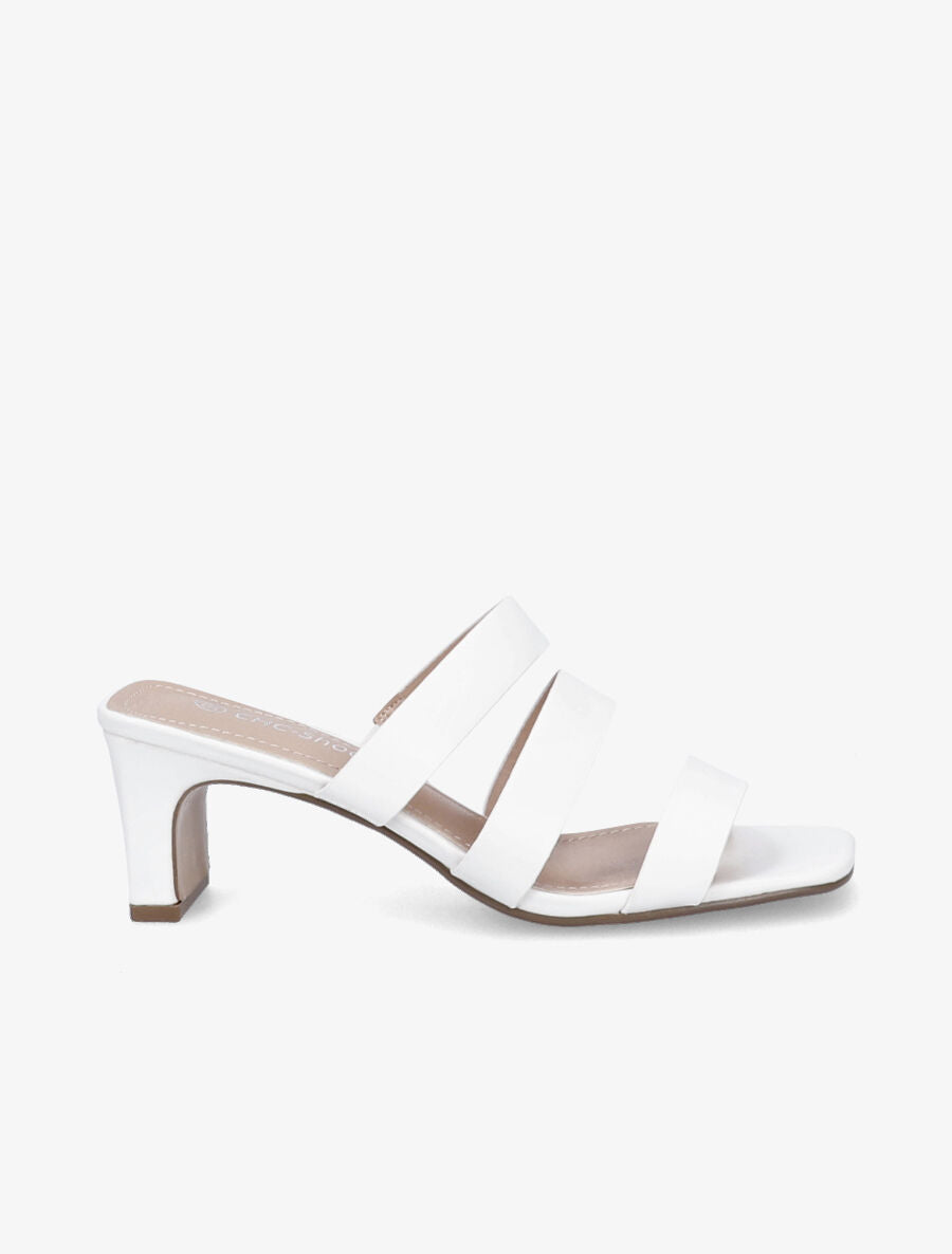 Mules à talons et brides élastiquées - Blanc - 5