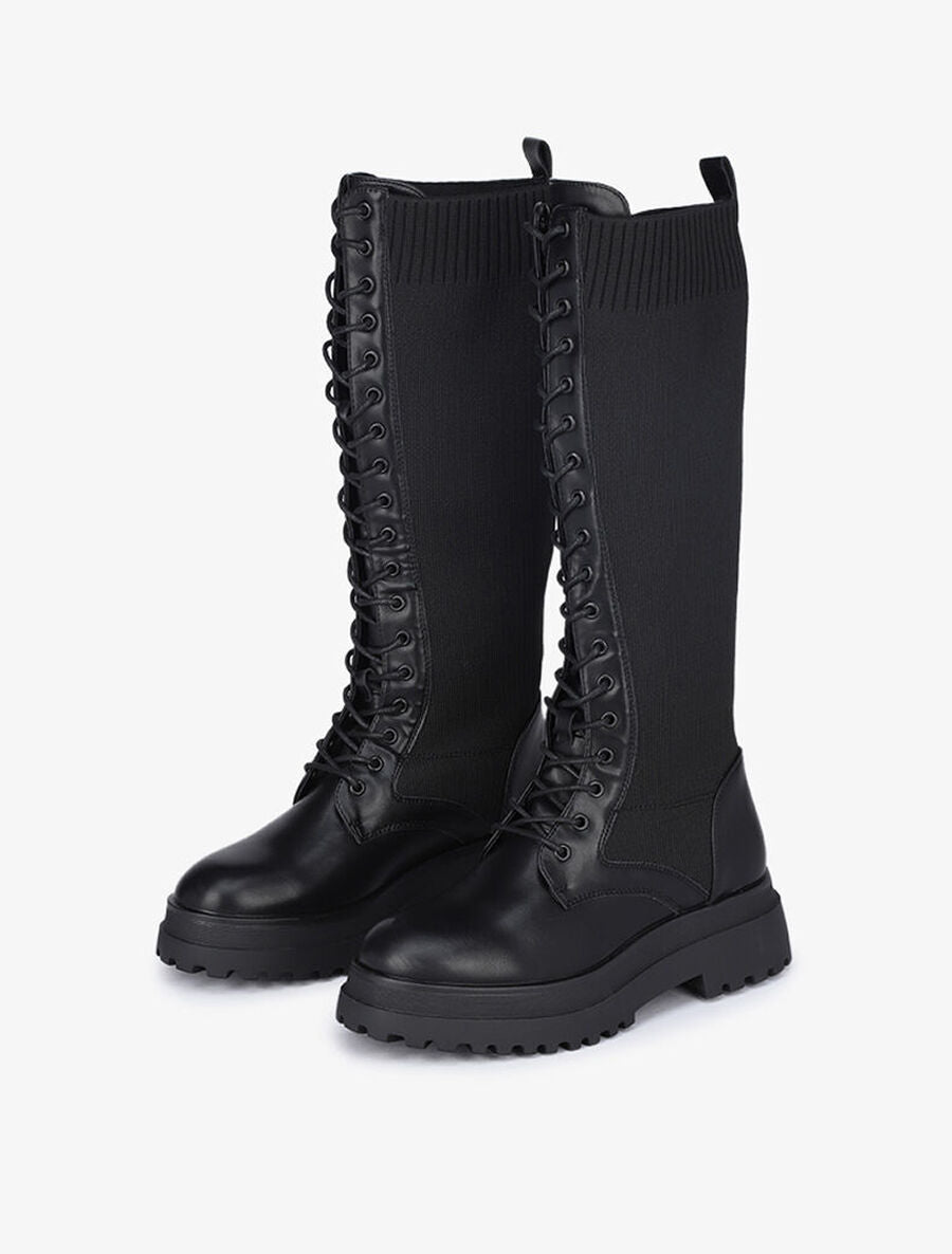 Bottes à lacets bimatière - Noir - 4
