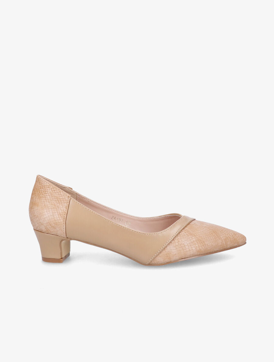 Escarpins effet python à petit talons - Beige - 1