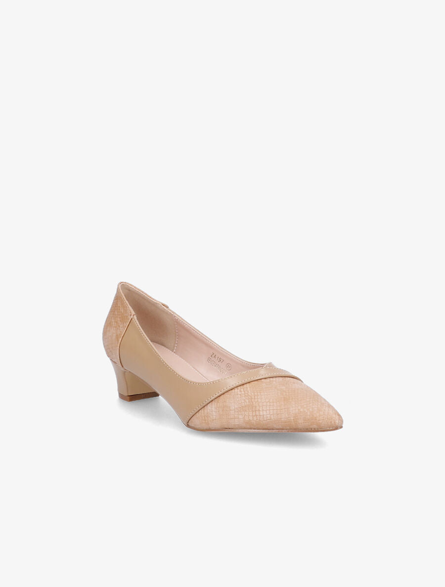 Escarpins effet python à petit talons - Beige - 2