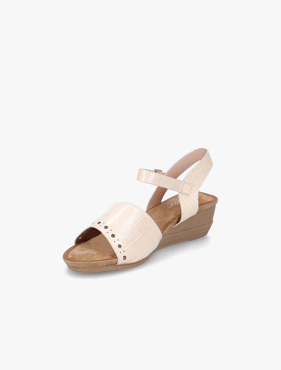 Sandales compensées à bride perforée effet croco - Beige - 3