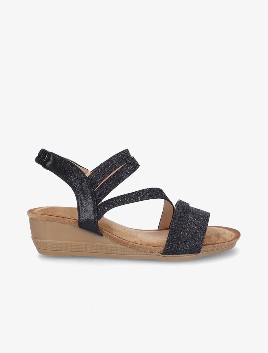 Sandales compensées et brides à paillettes - Noir - 5