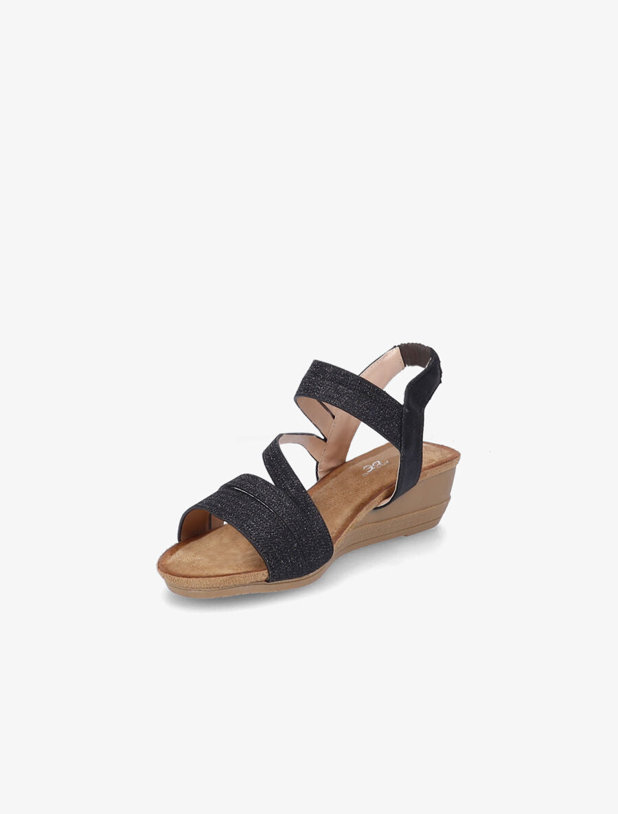 Sandales compensées et brides à paillettes - Noir - 3
