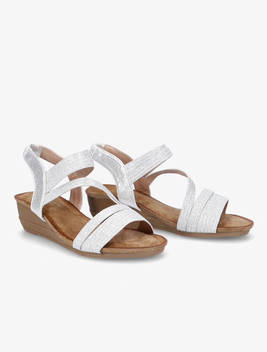 Sandales compensées et brides à paillettes - Argent - 4