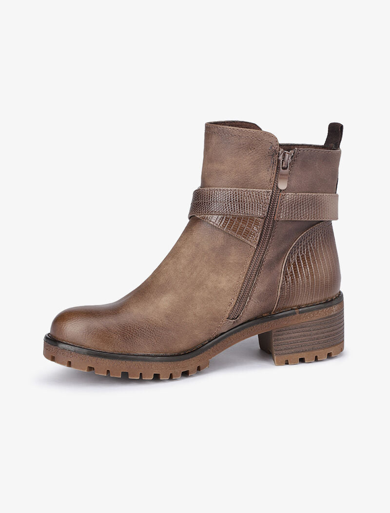 Boots bi-matière fourrées à double sangles - Taupe - 4