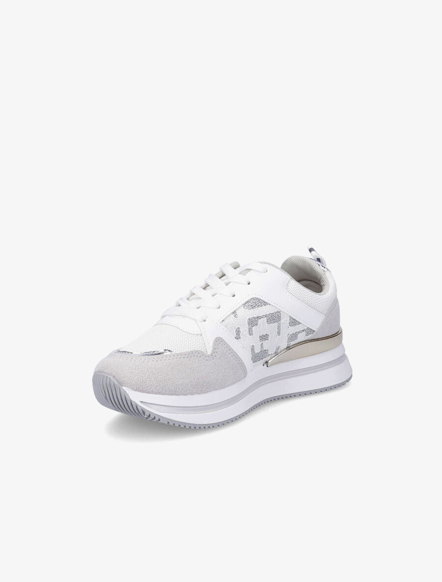 Baskets en simili et suédine irisé - Gris clair - 3