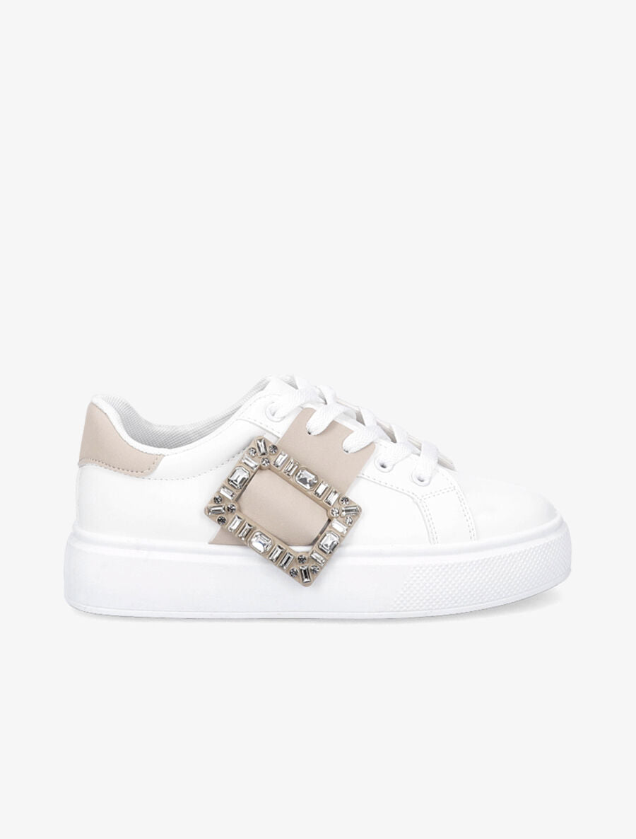 Baskets à boucle à strass - Beige - 5