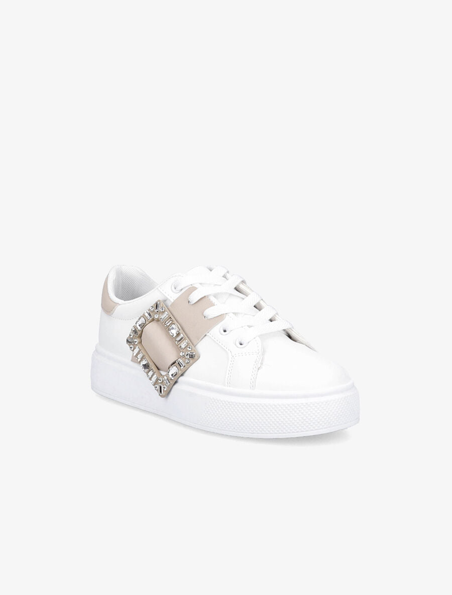 Baskets à boucle à strass - Beige - 2