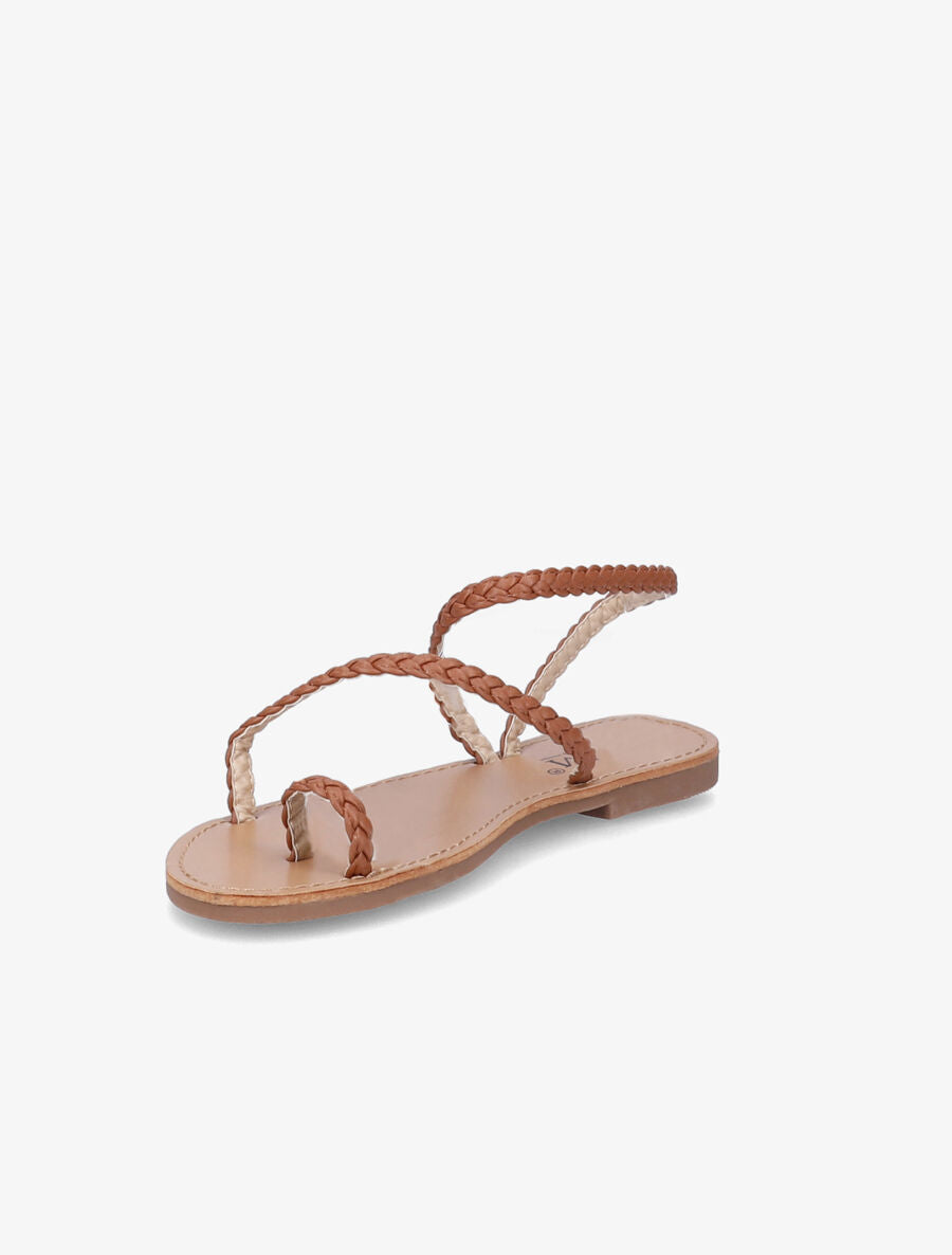 Nu-pieds en simili tressé - Camel - 4