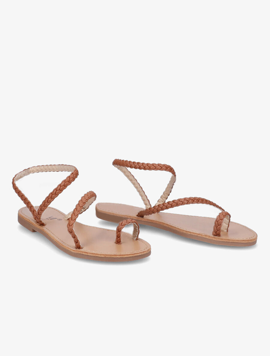 Nu-pieds en simili tressé - Camel - 5