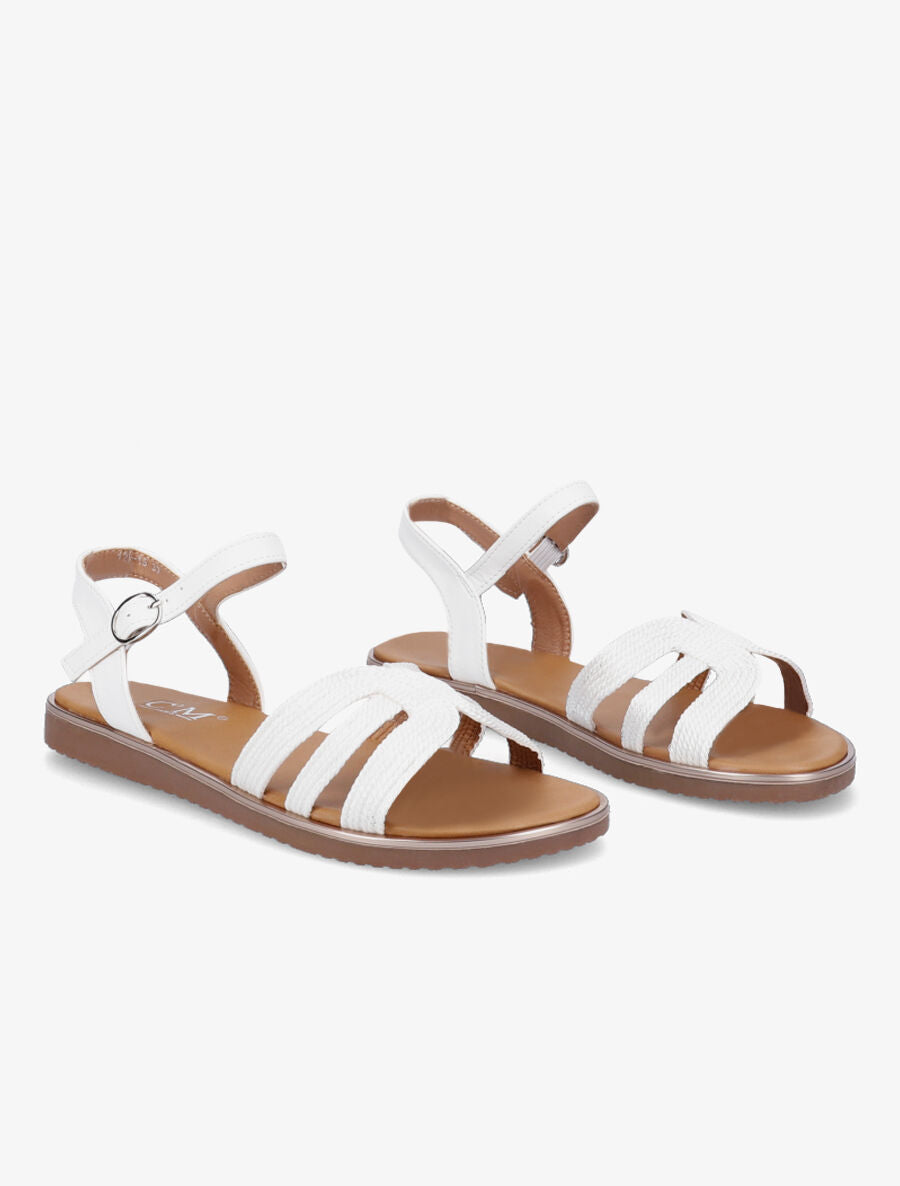 Nu-pieds à ganses stylisées et texturées - Blanc - 4