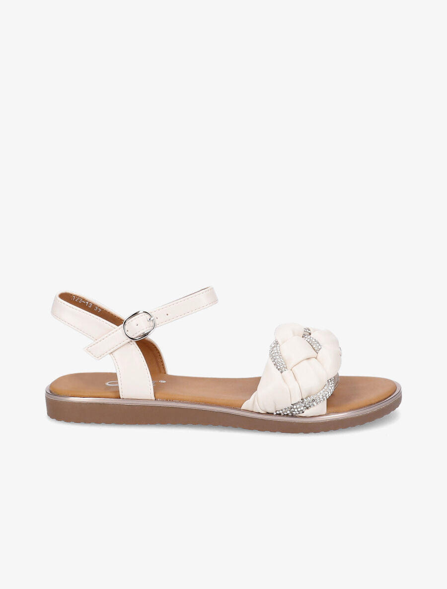 Nu-pieds à ganses ornées de strass - Beige - 2